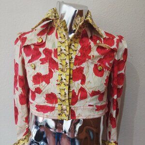 WOMEN'S JUST CAVALLI MULTICOLOR FLORAL BOLERO DENIM JACKET SIZE M / 42